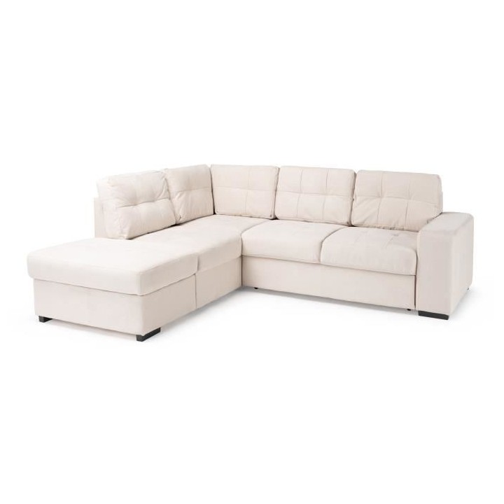 Canapé Angle gauche Convertible + coffre - 4 places - Tissu - Beige -