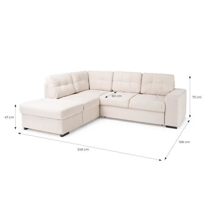 Canapé Angle gauche Convertible + coffre - 4 places - Tissu - Beige -