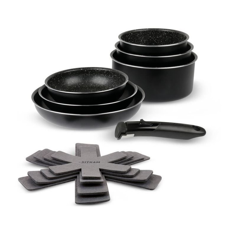 SITRAM 713498 - Batterie de cuisine 11 pieces - Aluminium pressé - Revetement intérieur anti-adhésif - Tous feux dont inducti