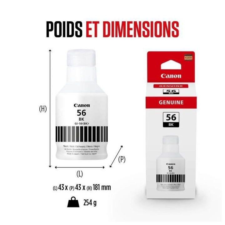 Bouteille d'encre - CANON - GI-56BK - Noir - Compatibilité MAXIFY GX