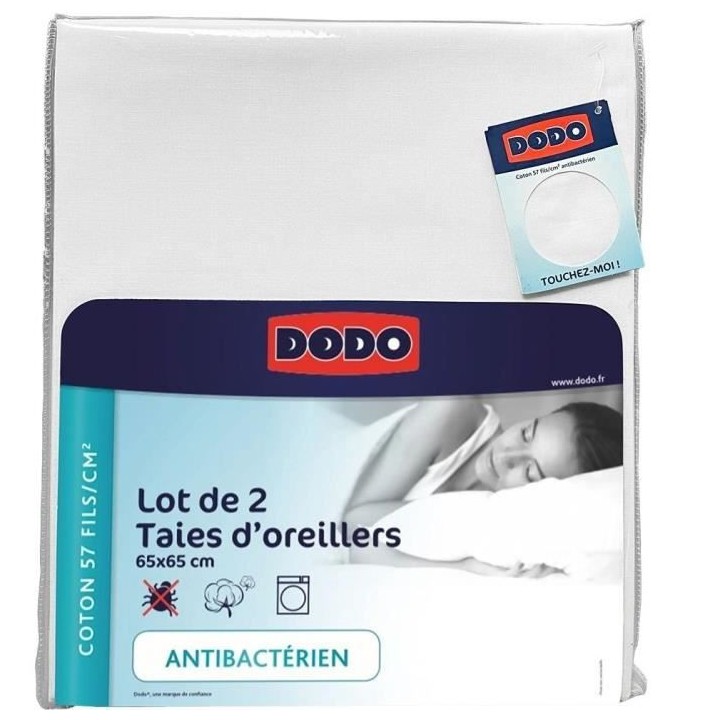 LOT DE 2 TAIES D'OREILLER DODO - BLANC - 65X65 cm