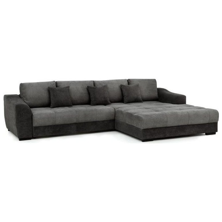 Canapé d'angle convertible droit - 4 places - Tissu noir - Contempora