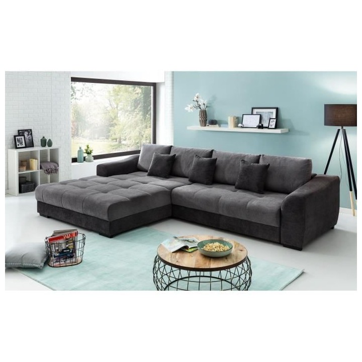 FLEX Canapé d'angle convertible gauche 4 places - Tissu Noir - L 314