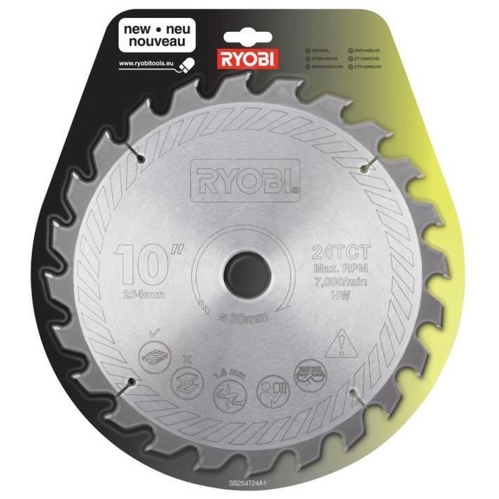 RYOBI Lame carbure 24 dents diametre 254 mm alésage 30mm