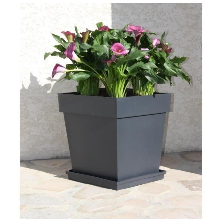 EDA Pot de fleur carré Toscane - 39 x 39 x H 39 cm - 38 L - Gris anth