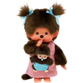 Peluche Monchhichi Maman & Bébé - 20 cm - BANDAI