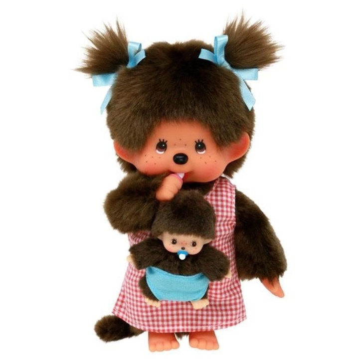 Peluche Monchhichi Maman & Bébé - 20 cm - BANDAI