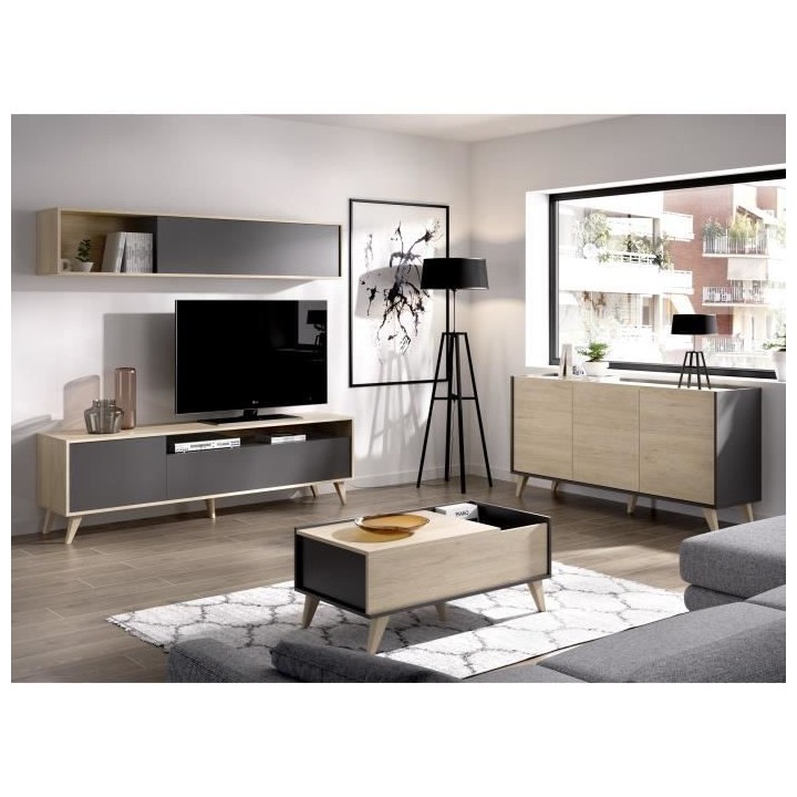 Ensemble meuble TV table basse buffet KOLN- Mélaminé - Style scandin