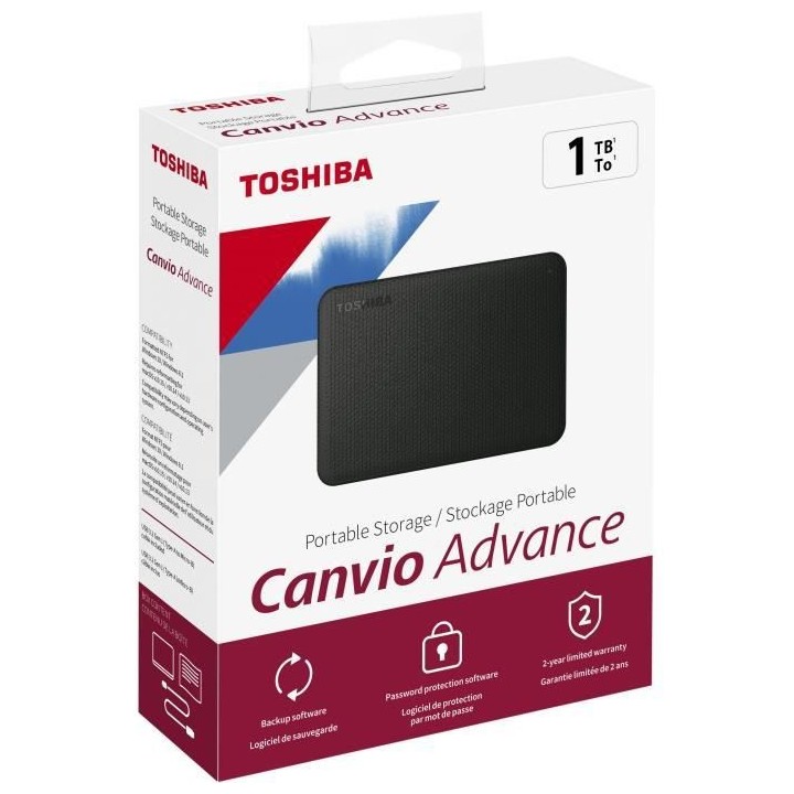 Disque dur externe - TOSHIBA - Canvio Advance - 1 To - Noir
