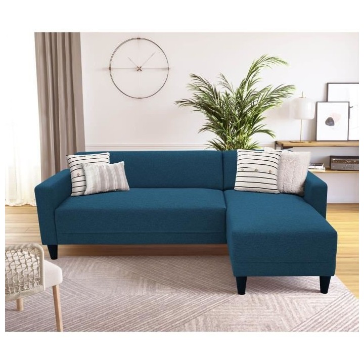 Canapé d'angle fixe 4 places BOB - Tissu marine - Réversible - L 197