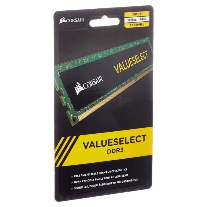 Mémoire RAM - CORSAIR - ValueSelect DDR3 - 4GB 1x4GB DIMM - 1333 MHz