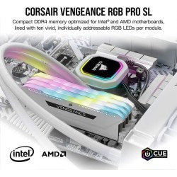 Mémoire RAM - CORSAIR - Vengeance RGB Pro SL DDR4 - 32GB 2x16GB DIMM - 3600 MHz - 1.35V - Blanc (CMH32GX4M2D3600C)