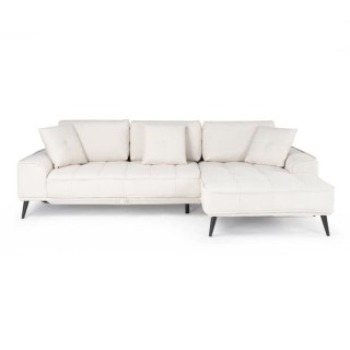 Canapé d'angle droit convertible GOMERA - 4 places - Tissu beige - Co