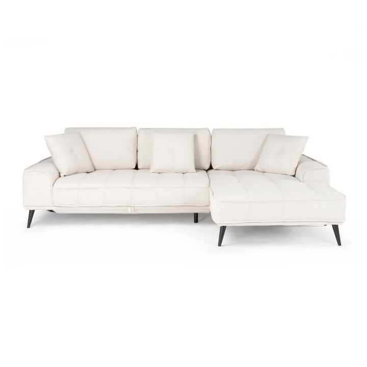 Canapé d'angle droit convertible GOMERA - 4 places - Tissu beige - Co