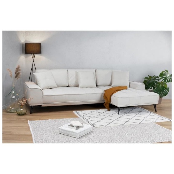 Canapé d'angle droit convertible GOMERA - 4 places - Tissu beige - Co