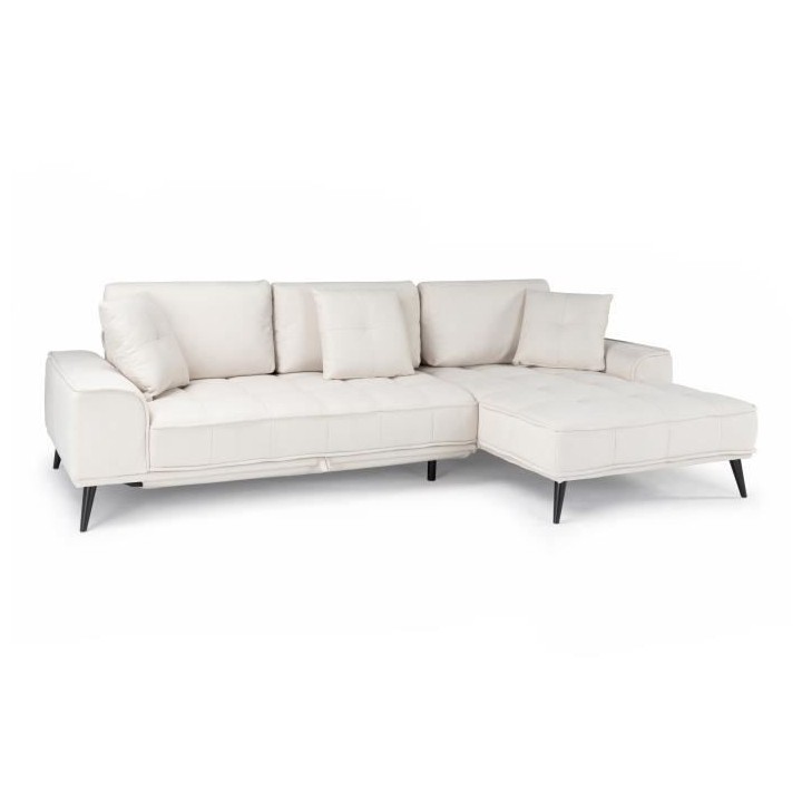 Canapé d'angle droit convertible GOMERA - 4 places - Tissu beige - Co
