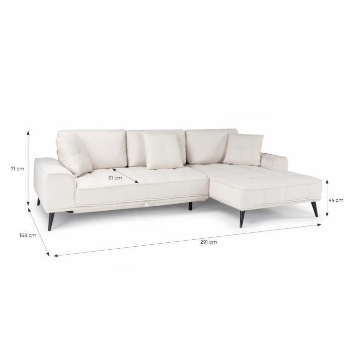 Canapé d'angle droit convertible GOMERA - 4 places - Tissu beige - Co