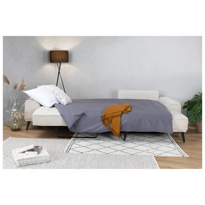 Canapé d'angle droit convertible GOMERA - 4 places - Tissu beige - Co