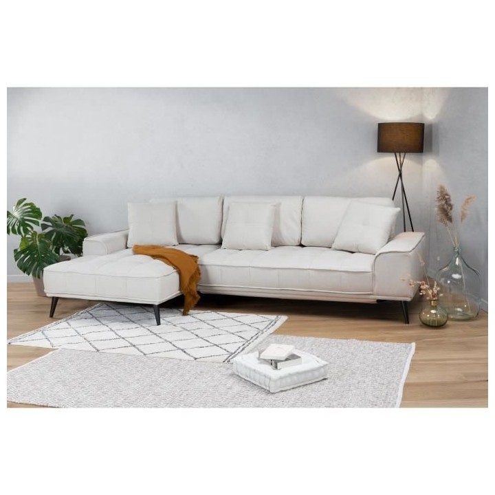 Canapé d'angle gauche convertible GOMERA - 4 places - Tissu beige - C