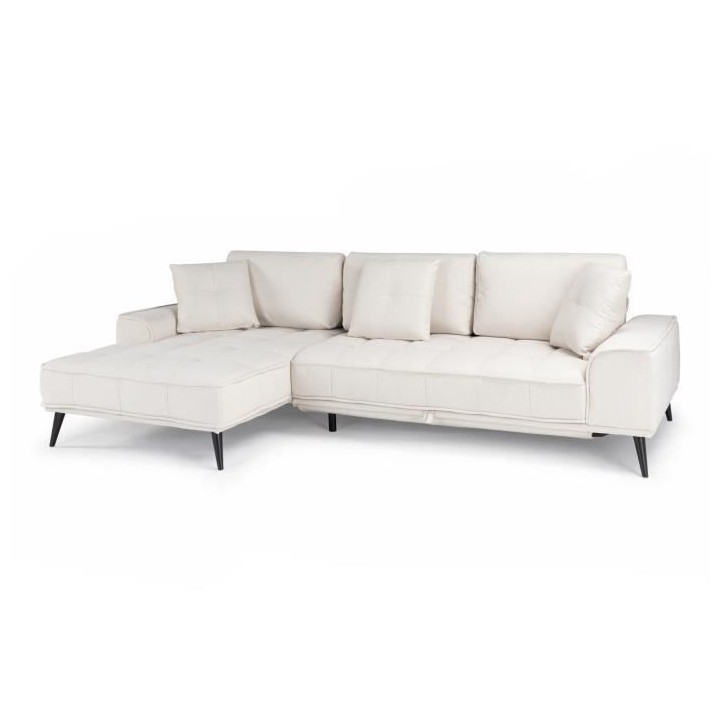 Canapé d'angle gauche convertible GOMERA - 4 places - Tissu beige - C