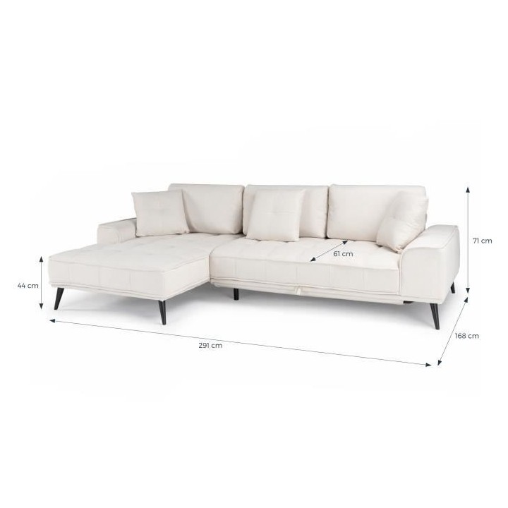 Canapé d'angle gauche convertible GOMERA - 4 places - Tissu beige - C