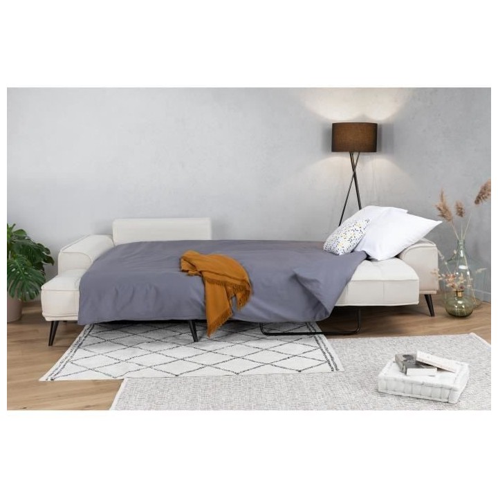 Canapé d'angle gauche convertible GOMERA - 4 places - Tissu beige - C