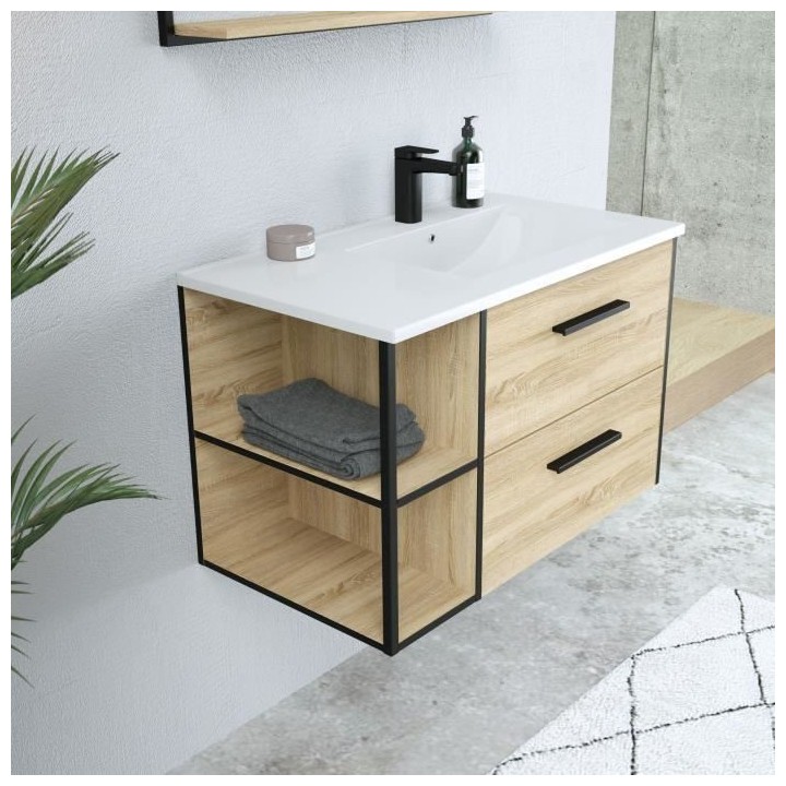 INDUS, set de salle de bain 80, vanity+vasque+miroir