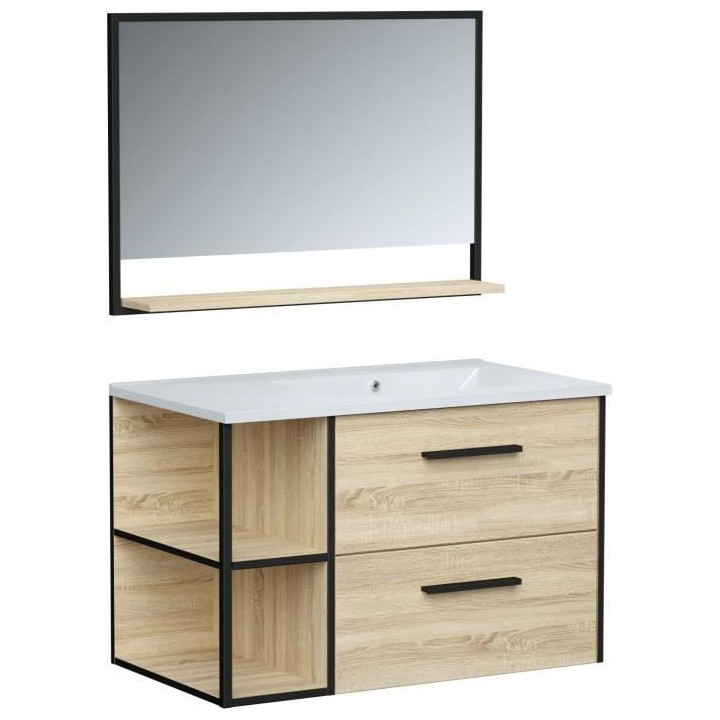 INDUS, set de salle de bain 80, vanity+vasque+miroir