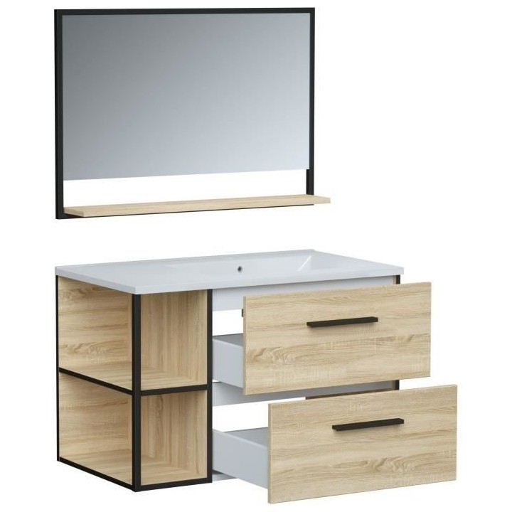 INDUS, set de salle de bain 80, vanity+vasque+miroir
