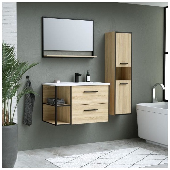 Ensemble INDUS, set de salle de bain 80, vanity+vasque+miroir & colonn