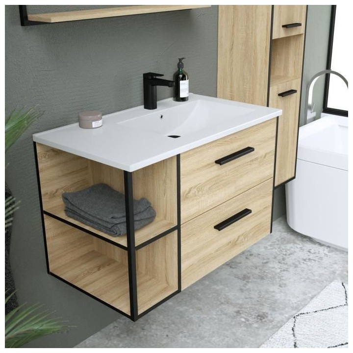Ensemble INDUS, set de salle de bain 80, vanity+vasque+miroir & colonn