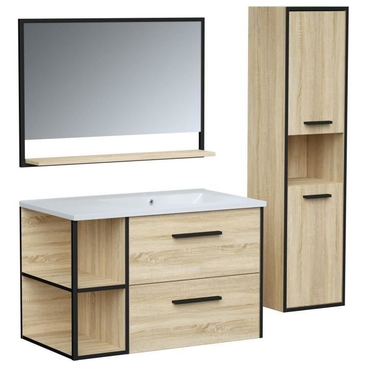 Ensemble INDUS, set de salle de bain 80, vanity+vasque+miroir & colonn