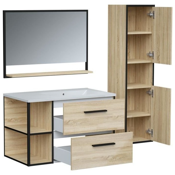 Ensemble INDUS, set de salle de bain 80, vanity+vasque+miroir & colonn