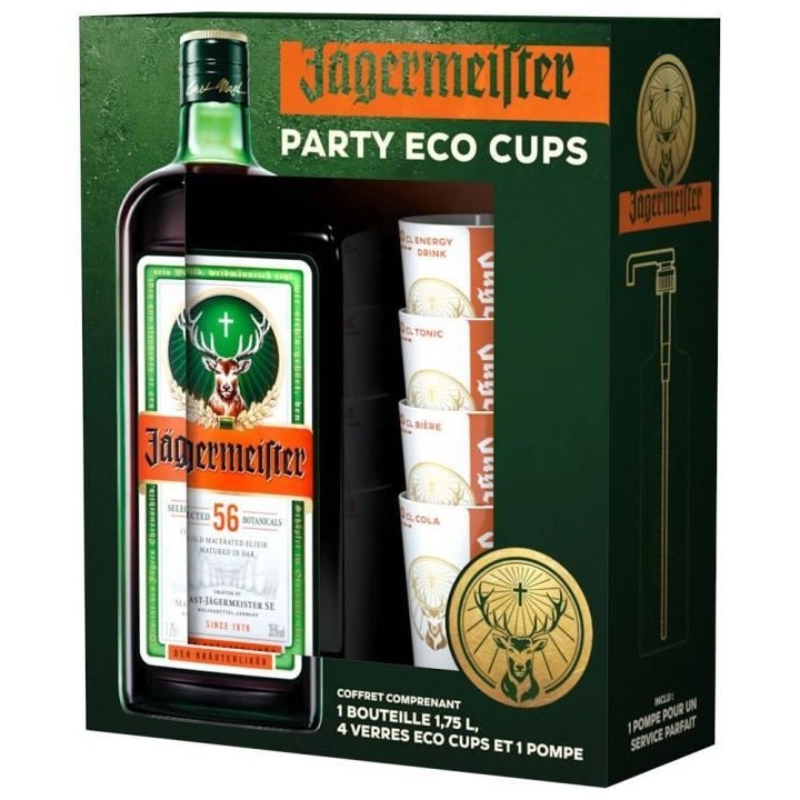 Coffret PartyPack - Liqueur Jägermeister 35,0% Vol. 175cl + 4 verres
