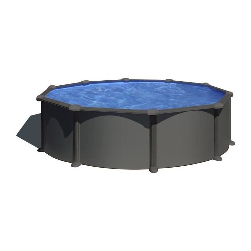 GRE - Kit Piscine hors sol acier ronde grise anthracite - Louco - Ø480 x 122 cm (Livrée avec filtre a sable, échelle de sécu