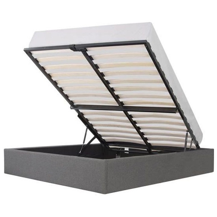 ECLIPSE Lit coffre adulte 140x190 cm - Tissu gris clair - Sommier incl