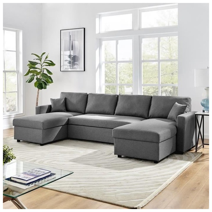 Canapé d'angle convertible panoramique + 2 coffres de rangement + 2 c