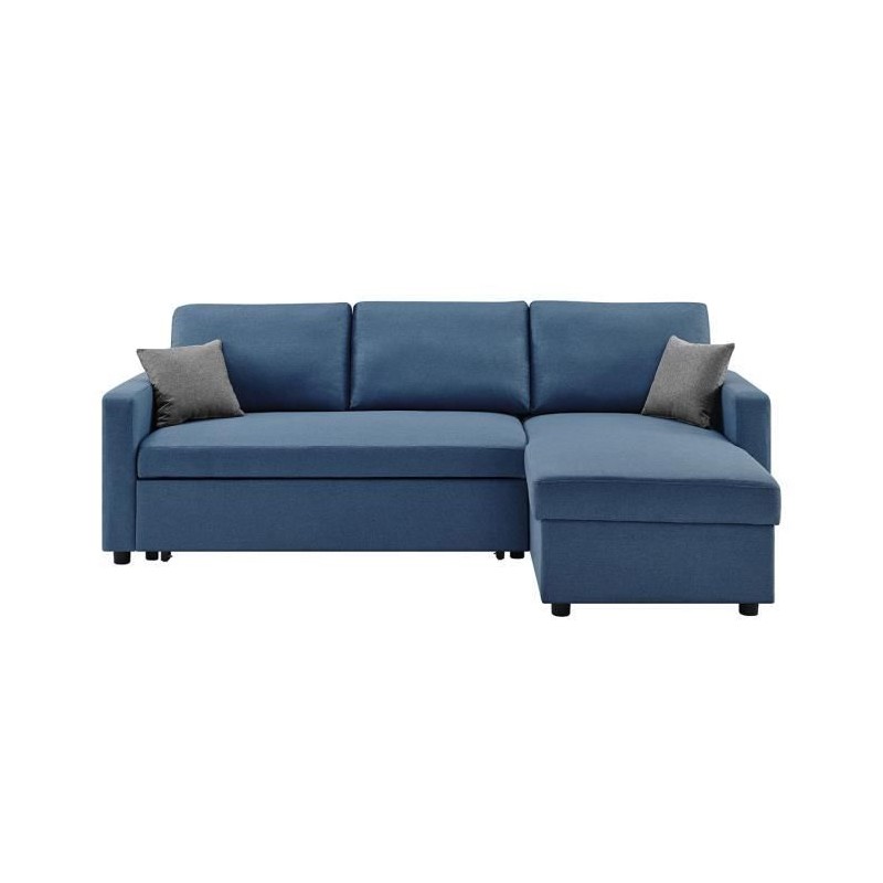 Canapé d'angle réversible et convertible + 2 coussins - Tissu Bleu - L 220 x P 148 x H 83 cm - TOM