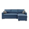 Canapé d'angle réversible et convertible + 2 coussins - Tissu Bleu - L 220 x P 148 x H 83 cm - TOM