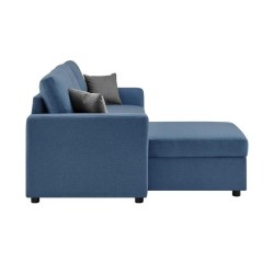 Canapé d'angle réversible et convertible + 2 coussins - Tissu Bleu - L 220 x P 148 x H 83 cm - TOM