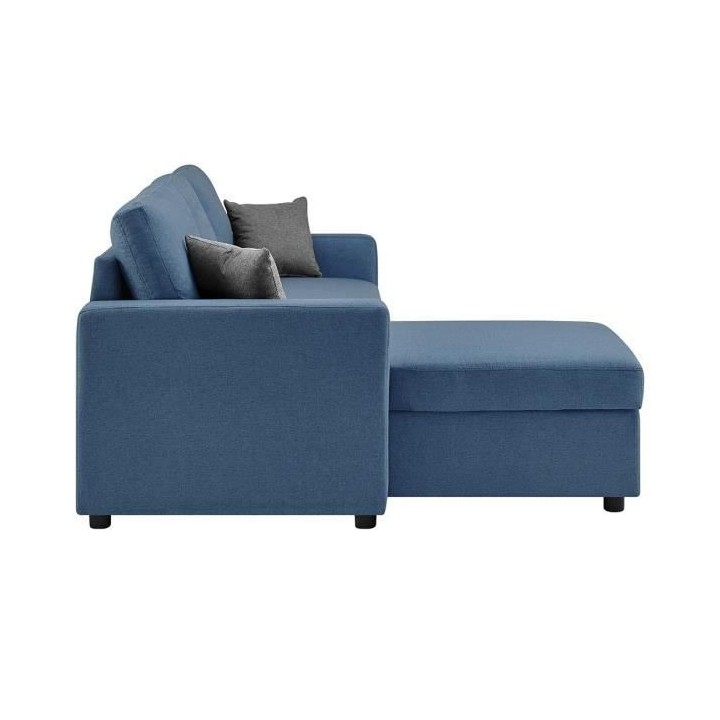 Canapé d'angle réversible et convertible + 2 coussins - Tissu Bleu -