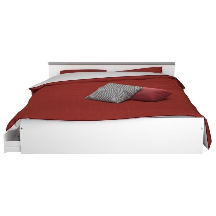 Lit adulte ZODIAC 160x200 - Décor blanc - 2 tiroirs - L165.8 x H58.9