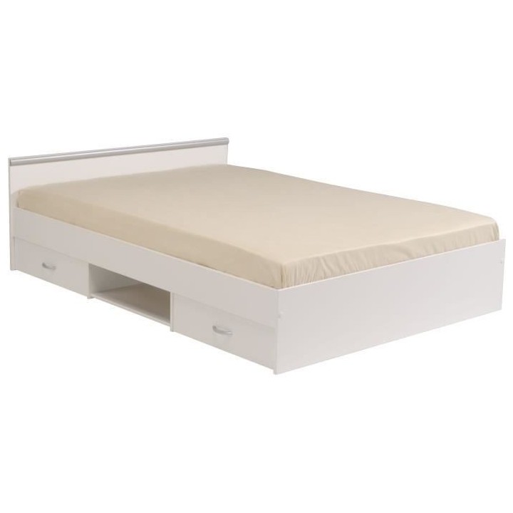 Lit adulte ZODIAC 160x200 - Décor blanc - 2 tiroirs - L165.8 x H58.9