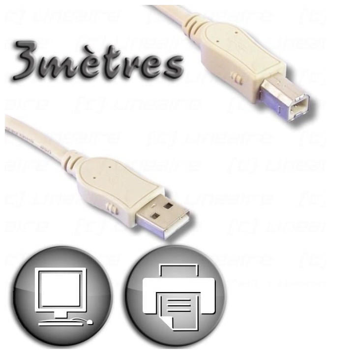 Câble USB 2.0 A mâle / Type B mâle 3m