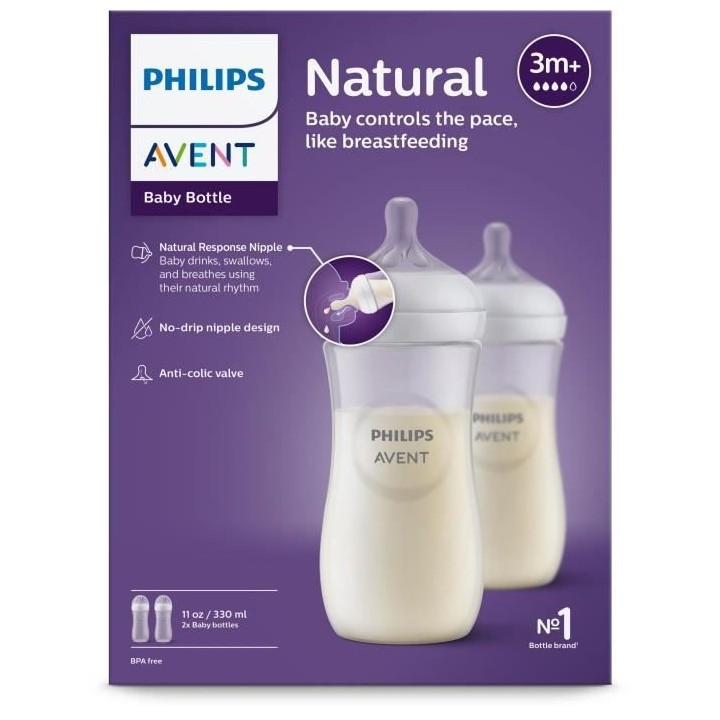 Lot de 2 Biberons Natural 3.0 PHILIPS AVENT SCY906/02 - 330 ml