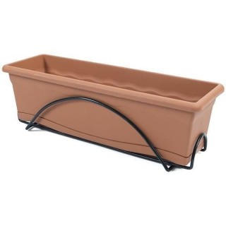 PLASTIKEN Jardiniere 60x20cm avec plateau et support balcon - Terracot