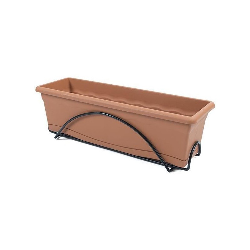 PLASTIKEN Jardiniere 60x20cm avec plateau et support balcon - Terracotta