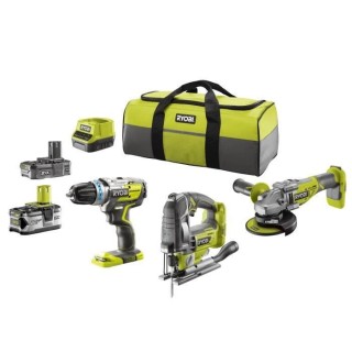 Ryobi pack 3 outils Brushless : perceuse a percussion, scie sauteuse ,