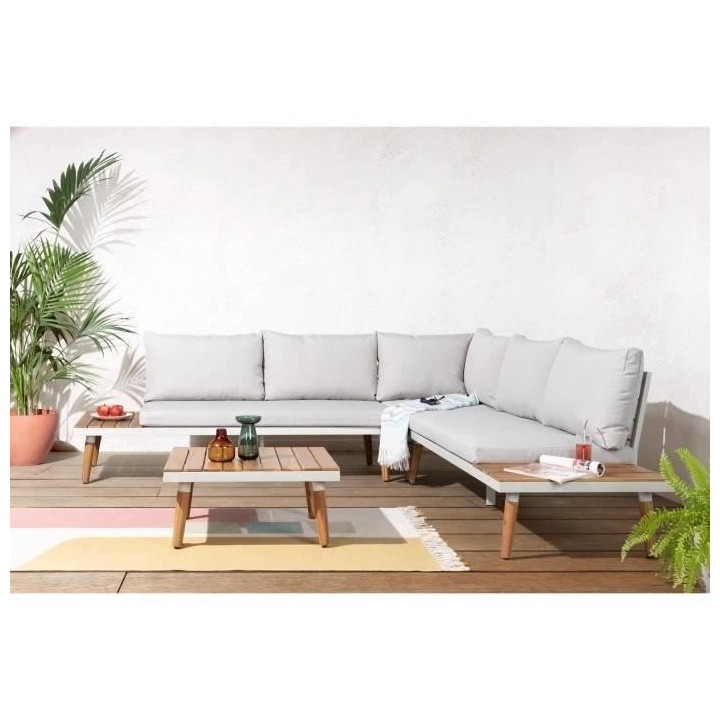 Salon de jardin en bois d'Acacia FSC avec coussins - 5 personnes - INC