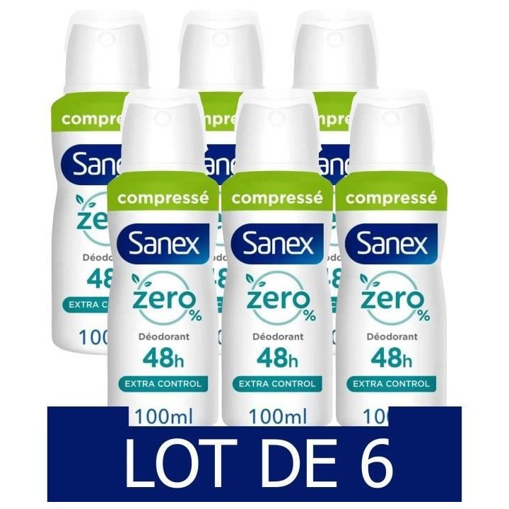 Lot de x 6 SANEX Déodorant sans sels d'aluminium Zéro 0% 48h spray c